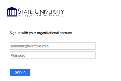Screenshot of organizational account log-in page