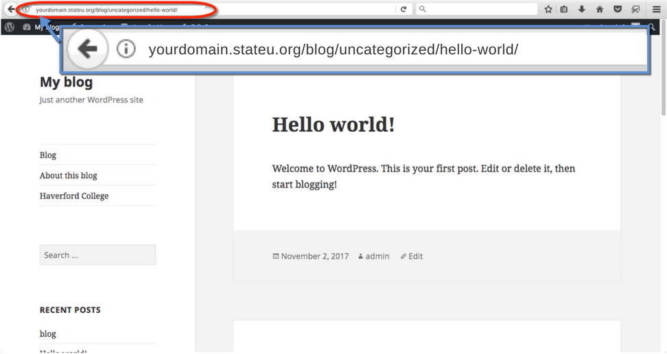 Screenshot of WordPress post URL