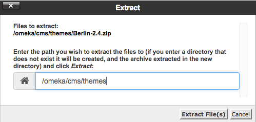 Screenshot of File Manager path for ZIP file extraction