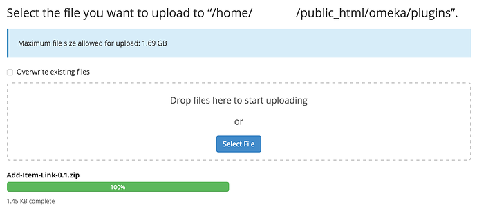 Screenshot of file upload page in File Manager