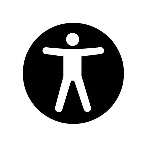 Accessibility icon: a figure of a person with their hands and legs outstretched, inside of a black circle